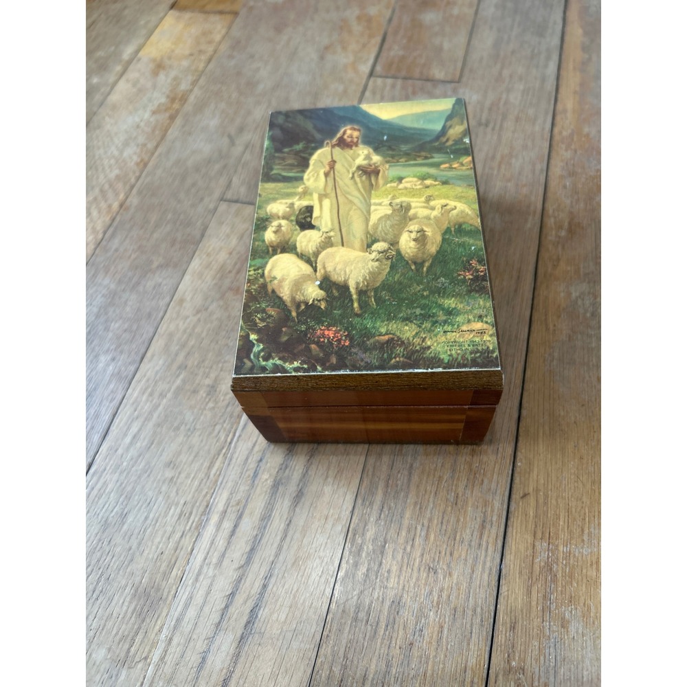 Vintage Warner Sallman The Good Shepherd Cedar Wood Box Ghost Town Maggie Valley